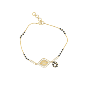 18KT Real Diamond Black Bead Mangalsutra Hand Bracelet