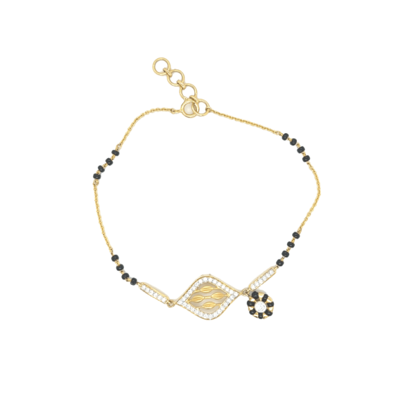 18KT Real Diamond Black Bead Mangalsutra Hand Bracelet