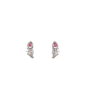 18KT Fancy Diamond Leaf-Shaped Half Bali with Ruby Stone 18KT Fancy Diamond Leaf-Shaped Half Bali with Ruby Stone