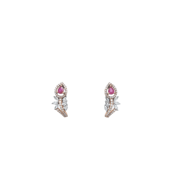 18KT Fancy Diamond Leaf-Shaped Half Bali with Ruby Stone