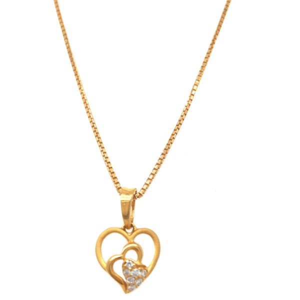 22KT Gold Heart in a Heart American Diamond Pendant