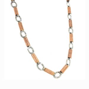 22KT Rose Gold Pipe Chain Attached with Round Cut Rhodium