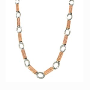 22KT Rose Gold Pipe Chain Attached with Round Cut Rhodium