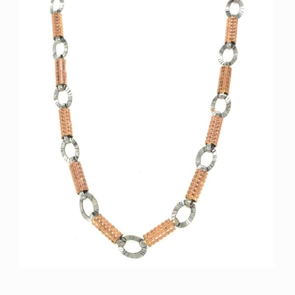 22KT Rose Gold Pipe Chain Attached with Round Cut Rhodium