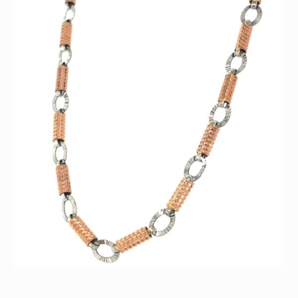 22KT Rose Gold Pipe Chain Attached with Round Cut Rhodium