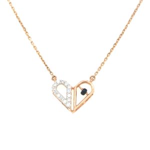 18KT Heart Shape Diamond Pendant Set With a Black Bead