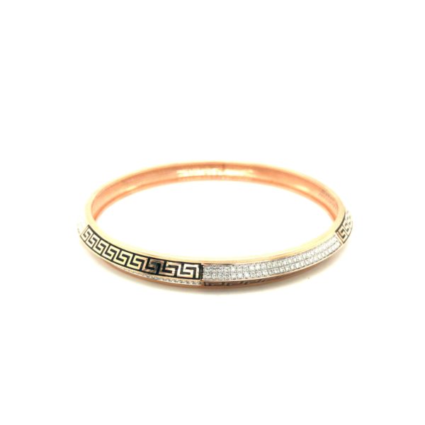 18KT Rose Gold Diamond Versace Pattern Punjabi Kada Bracelet