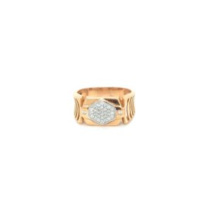18K Gold and Swarovski Diamond Ring with Hexagon Design