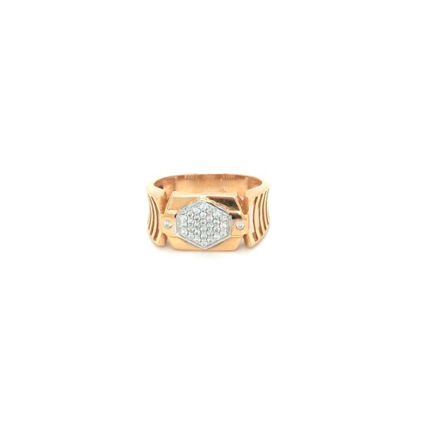 18K Gold and Swarovski Diamond Ring with Hexagon Design