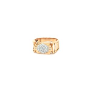 18K Gold and Swarovski Diamond Ring with Hexagon Design