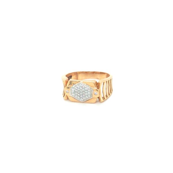 18K Gold and Swarovski Diamond Ring with Hexagon Design