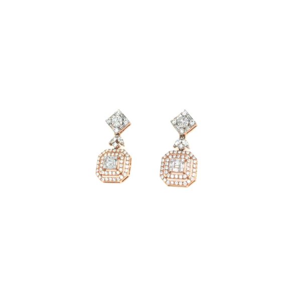 18K Rose Gold Baguette and Diamond Earring|Pachchigar Jeweller