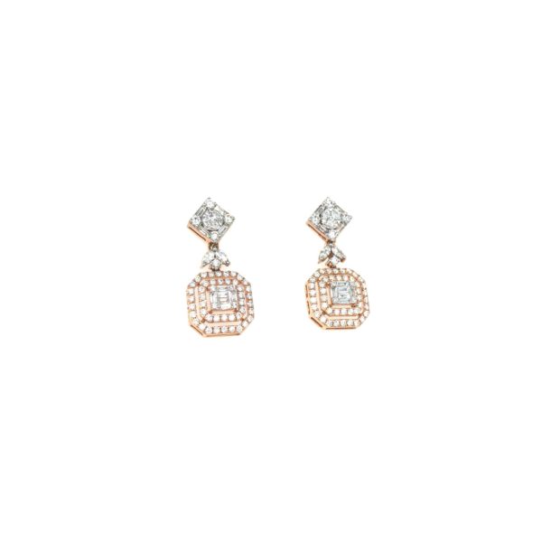 18K Rose Gold Baguette and Diamond Earring|Pachchigar Jeweller