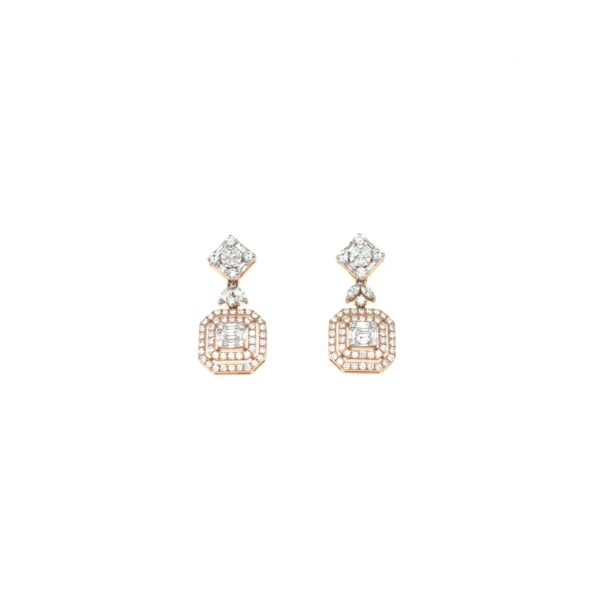18K Rose Gold Baguette and Diamond Earring|Pachchigar Jeweller