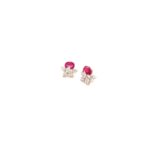 18KT Fancy Shape Diamond Stud Earrings with Ruby