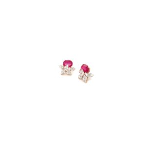 18KT Fancy Shape Diamond Stud Earrings with Ruby