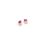 18KT Fancy Shape Diamond Stud Earrings with Ruby