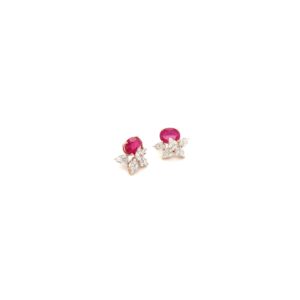 18KT Fancy Shape Diamond Stud Earrings with Ruby