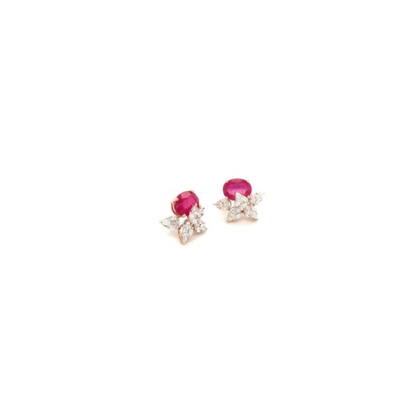 18KT Fancy Shape Diamond Stud Earrings with Ruby