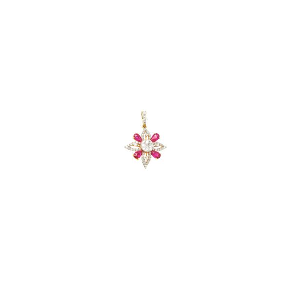 18K Diamond And Ruby Flower Design Pendant Set|Pachchigar