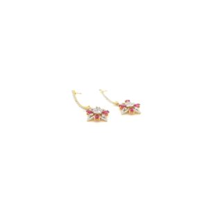18K Diamond And Ruby Flower Design Pendant Set|Pachchigar