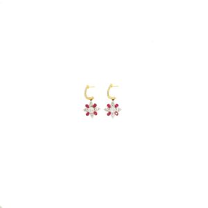 18K Diamond And Ruby Flower Design Pendant Set|Pachchigar