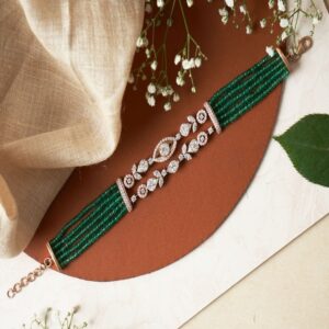 18KT Diamond Bracelet with Green Beads|Pachchigar Jewellers