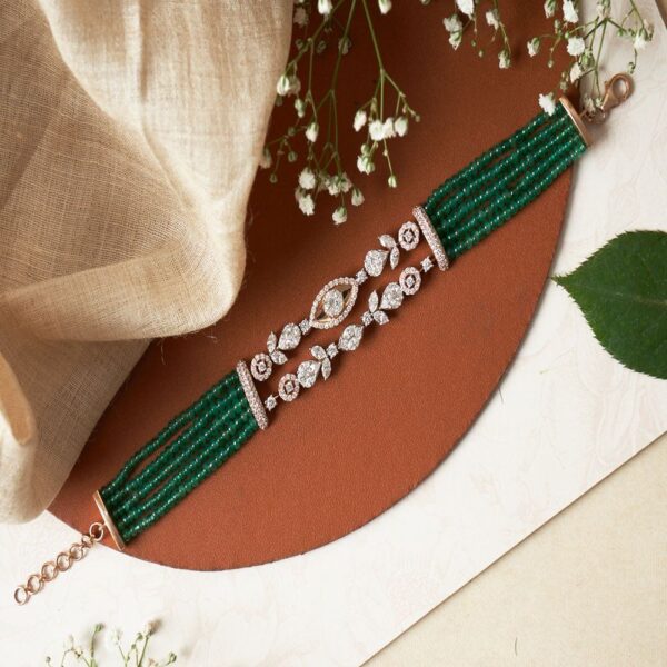 18KT Diamond Bracelet with Green Beads|Pachchigar Jewellers