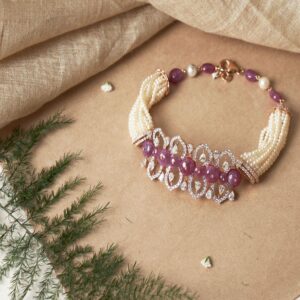18KT Diamond Bracelet with Ruby and Pearl|Pachchigar Jeweller