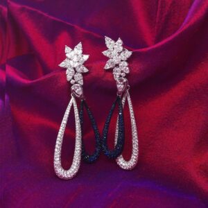 18KT White Gold Diamond Earring with Blue Saphire|Pachchigar