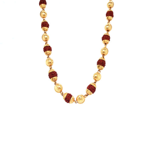 22K Yellow Gold Engraved Natural Rudraksha Beads Chain