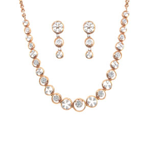 18K Rose Gold Diamond Studded Necklace Earring Set|Pachchigar Jewellers 18K Rose Gold Diamond Studded Necklace Earring Set|Pachchigar Jewellers
