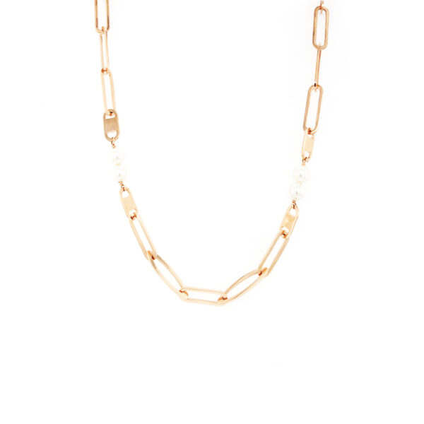 18K Rose Gold Italian Cubic Chain with White Pearl| Pachchigar Jewellers