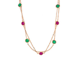 18K Rose Gold Chain with Ruby and Emerald Gemstone