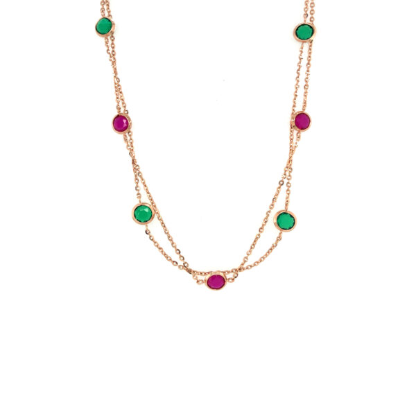 18K Rose Gold Chain with Ruby and Emerald Gemstone