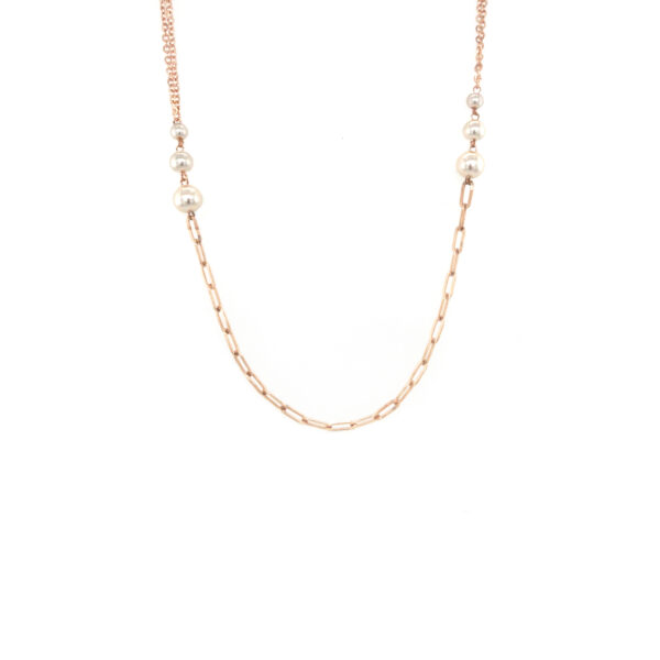 18KT Italian Rose Gold Cubic Chain with lustrous white pearl