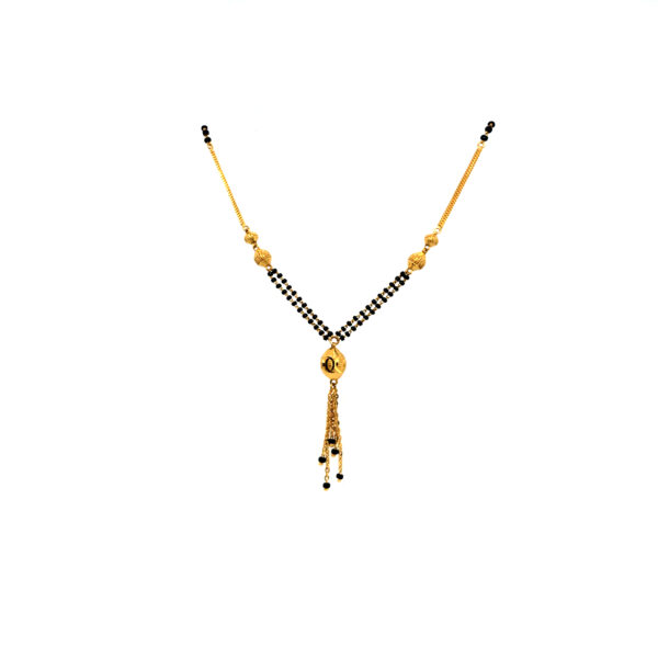 22K Mangalsutra in Two line of Black Beads and Vertical Ball