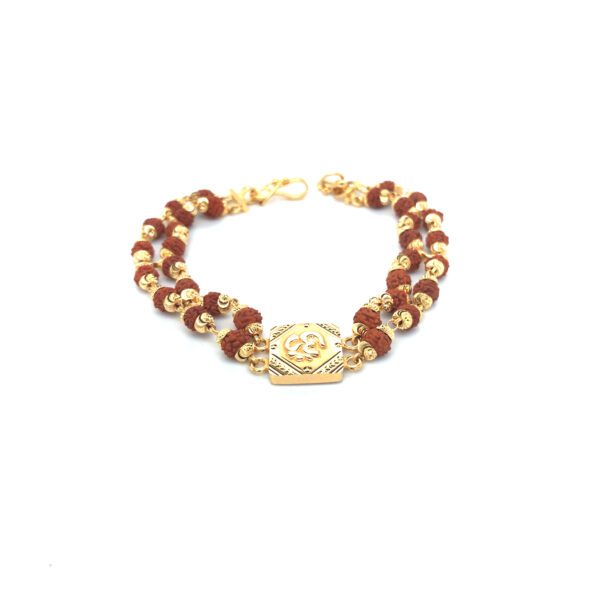 22K Gold Two Line Rudraksha OM Bracelet|Pachchigar Jewellers