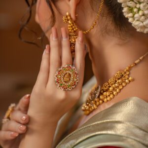 Exquisite 22KT Gold Temple Design Statement Ring