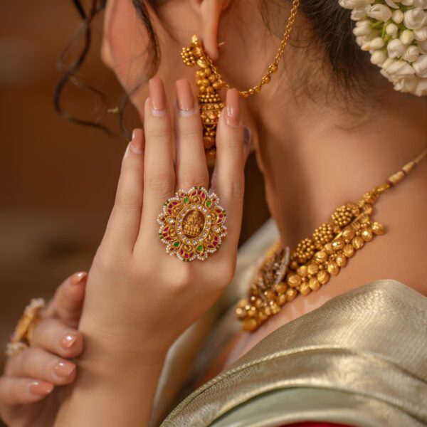 Exquisite 22KT Gold Temple Design Statement Ring