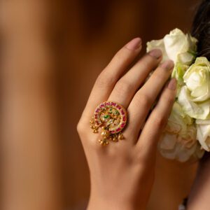 22K Gold Temple Ring with Ruby & Emerald Accents 22K Gold Temple Ring with Ruby & Emerald Accents