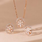 Elegant 18KT Rose Gold Pendant Set with Floral Diamond Design