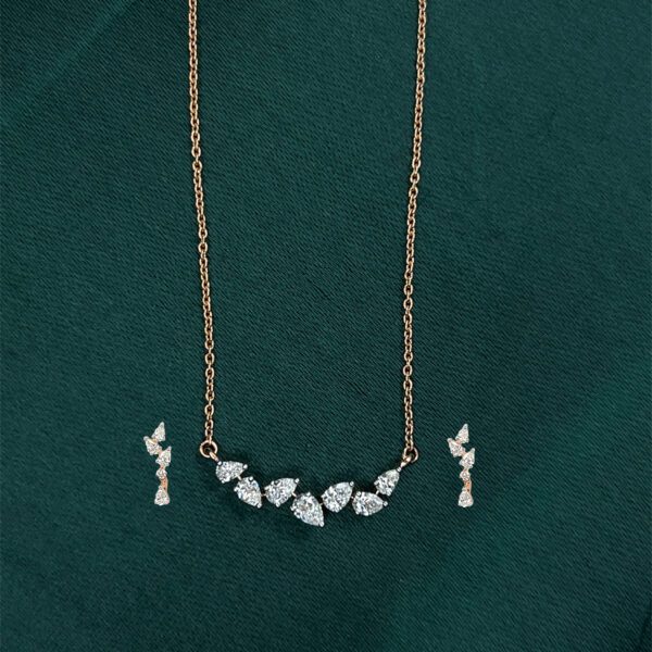 Elegant Sparkle: Diamond Pendant Set with Rose Gold chain And Earring Set