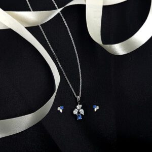 Modern muse: Blue-accented Pendant Set with diamond sparkle And Studs Earring