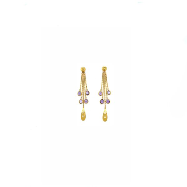22KT Gold Lavender Drop Chain Earrings |Pachchigar Jewellers