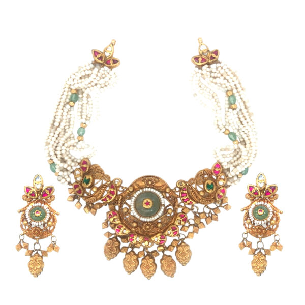 22KT Antique Gold Heritage Set Finish with Multistrand Beads