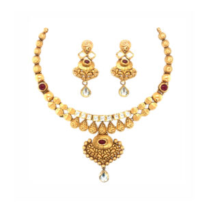 22KT Antique Gold Necklace Set with TempleInspired Design