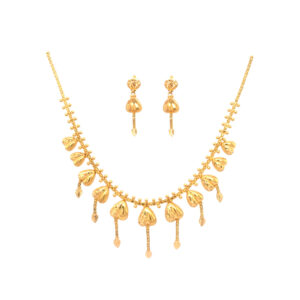 22KT Traditional Gold Necklace Set with Hanging Dome Motifs