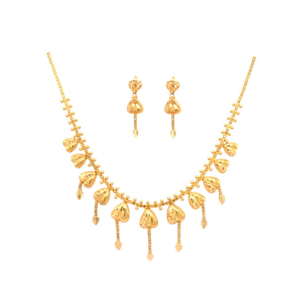22KT Traditional Gold Necklace Set with Hanging Dome Motifs