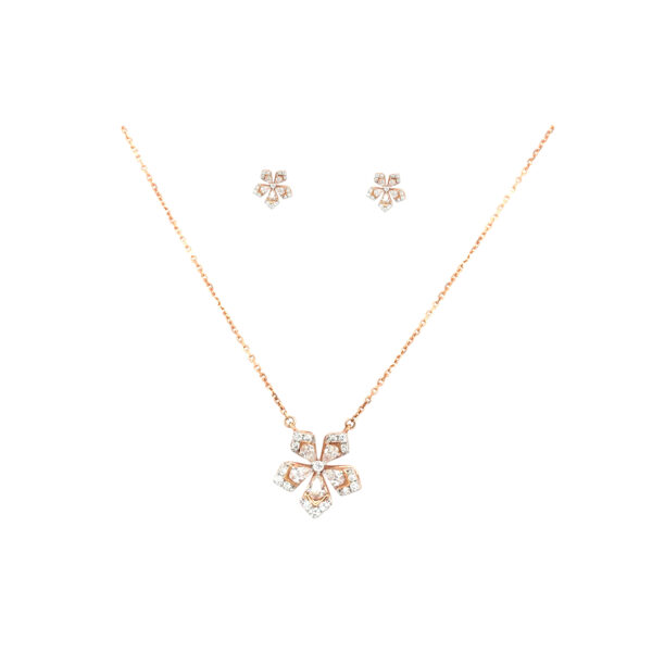 18KT Gold Floral Diamond Pendant Set | Pachchigar Jewellers
